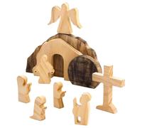 Générique Adorable Easter Resurrection Scene Set, 7.48x4.13 inches Christian Table Centerpiece, Brown/Cream Wooden Empty Tomb Statue Holiday Desktop Ornament for Home and Workplace