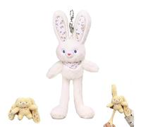 Générique Adorable Floral Stretchy-Ear Plush Bunny Gift, Plush Bunny Key Chain with Stretchy Ears - Cute and Funny Accessories with Pull-Out and Legs, Cute Bag Charm (White)