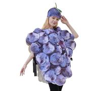 Générique Adult Grape Bunch Costume With Hood | Polyester Funny Fruit Dress Up | 34 Inch One-Piece Halloween Outfit | Party Vegetable Themed Wear For Men