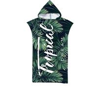Générique Adult Hooded Beach Towel Microfiber - 110x75cm 300g Quick Dry Cape Poncho - Soft Bathrobe Wrap for Swimming Pool Surf - Tropical Leaf Island Holiday Deep Sea