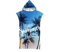 Générique Adult Hooded Beach Towel Microfiber - 110x75cm 300g Quick Dry Cape Poncho - Soft Bathrobe Wrap for Swimming Pool Surf - Tropical Leaf Island Holiday Deep Sea