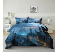 Générique Adulte Housse De Couette Set, Parure De Lit Architecture Gothique Fantastique Architecturale 2 Personnes pour Filles Et Femmes, Imprimée Housse De Couette Bleu Foncé 200 X 200 Cm