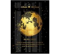 Générique Affiche Personnalisée Phase Lunaire, Impression Dorée, Art Mural Commémoratif avec Date et Noms, 100% Personnalisable, Noir et Or