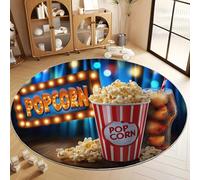 Générique Affiche Rétro Pop-Corn Soda Tapis de Salon Rond 160 cm Poil Court Fin Doux Léger Résistant, Bleu Tapis de Chambre Rond Lavable en Machine pour Salle à Manger et Bureau Moquette