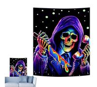 Générique Affiche - Tissu Polyester | Horreur Effrayant Squelette Appelant Tapisserie UV Réactive | Tapisserie Murale Avec Squelette Effrayant, Décoration Murale Avec Crâne De Terreur, Décoration