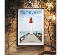 Générique Affiche Vintage illustrée - Phare de Trouville sur Mer, Normandie