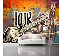 Générique Affligé Papier Peint Intissé 400 x 280 cm - Art Rupestre Musique Panoramique Fresque Murale, Orange Mural Papier Peint pour Salon Chambre D'enfants Fond Tv Décoration Poster