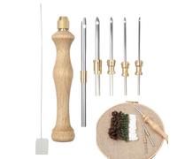 Générique Aiguille À Punch Réglable, Aiguille Punch Needle Manche en Bois, Outils Artisanat Textile Pour Débutants Adultes Projets Noël Point De Croix