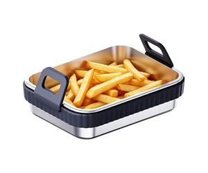 Générique Air Fryer Tray - Stainless Steel Non Stick Baking Pan Silicone Handle for Cooking | Heat Resistant with Grill Basket Insert, Meal Prep Accessory for Kitchen Home Restaurant BBQ Party