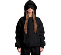 Générique Airplane Mode Travel Hoodie with Eye Mask, Travel Hoodie with Secret Pockets Womens, Sweatshirt Pullover for Flying Sleeping, Wearable Blanket Hoodies for Men Women Sleep (Black,S)