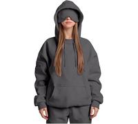 Générique Airplane Mode Travel Hoodie with Eye Mask, Travel Hoodie with Secret Pockets Womens, Sweatshirt Pullover for Flying Sleeping, Wearable Blanket Hoodies for Men Women Sleep (Dark Gray,Grand)