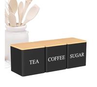 Générique Airtight Tea Canister | 3 Pieces 500ml Tea Jars - Sugar Jar With Lids - Bamboo Lid Square Tin Box | 500ml Vintage Style Space Saving Kitchen Storage Canisters For Pantry Counter
