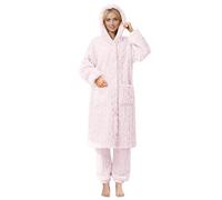 Générique Albornoz de forro polar con capucha y bolsillos, de punto trenzado, con botones, pijama de invierno, acogedor, ropa de dormir de felpa, bata de spa, ropa de descanso súper suave