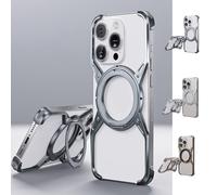 Générique Aluminum Alloy Frameless Magnetic Metal Frame Case for Iphone 16 Pro Max, X Shape Anti-Fall Bare Phone Case, Bezel Less Minimalist Luxury Metal Heat Dissipation Slim Shockproof (16,Gray)