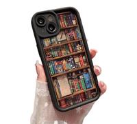 Générique Alyova Bookshelf Phone Case, Anti-Slip Shockproof and Drop-Resistant TPU Protective Cover, Personalized Book Creative Design (for 15pro,Black)