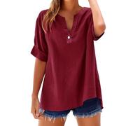 Générique Amaon+Prime+ Chemisier Femme Chic et élé Chemise Femme Lin T-Shirt Manches Longues Col V Bouton Tshirt Couleur Unie Lâche Respirant Coton Lin Tunique Grande Taille Tops Pas Cher