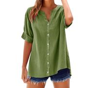 Générique Amaon+Prime+ Chemisier Femme Chic et élé Chemise Femme Lin T-Shirt Manches Longues Col V Bouton Tshirt Couleur Unie Lâche Respirant Coton Lin Tunique Grande Taille Tops Pas Cher