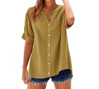 Générique Amaon+Prime+ Chemisier Femme Chic et élé Chemise Femme Lin T-Shirt Manches Longues Col V Bouton Tshirt Couleur Unie Lâche Respirant Coton Lin Tunique Grande Taille Tops Pas Cher