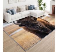 Générique Américain Robuste Nature Animaux Tapis Interieur Poils Antidérapant Courts Moquette, Tapis Brun Foncé Bison pour Enfants Garçons Fille Chambre Jouer Ramper 60 x 90 cm Nettoyage Facile