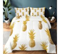 Générique Ananas Doré Couette 4 Saisons sans Housse 240 x 220 cm - Édredon Réversible Minimalisme Lavable en Machine Ultra Douce, Ensemble de Literie avec 2 Taies d'oreiller 65 x 65 cm