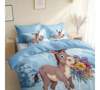 Générique Âne Animal De Style Dessin Animé Microfibre brossée Douce Parure de Lit 220 x 240 cm, Bleu Ciel Housse de Couetteavec 2 Taies d'oreiller 65 x 65 cm légère et Facile d'entretien