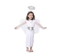 Générique Ange de Noel Deguisement Fille 3 Pièces avec Jupe Ailes et Halo Costume Noel Ange Robe de Noël Déguisement Fille 3-14 Ans pour Fête Carnaval Cosplay Noël Cadeau (01-Blanc, 6-8 Ans)