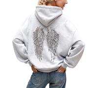 Générique Angel Hoodie Sweat A Capuche Femme avec Ailes d'ange en Strass Et Poches DéContracté Sweatshirt Casual Manche Longue Hoodies Automne Et Hiver Chaud Streetwear Sport VêTements