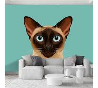 Générique Animal Chat Siamois Papier Peint Photo 300 x 210 cm Intissé Murale, Minimalisme Papier Peint Panoramique Photo Murale Tenture Poster Murales pour Chambre De Bébé Salon Animalerie