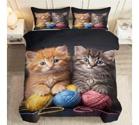 Générique Animal Chat Tigré Housse de Couette 90 x 190 cm | Mignon Animaux De Compagnie Pelote De Laine Parure de Lit Ensemble de Literie Set pour Enfants Garçons Filles
