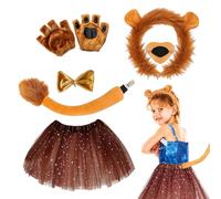 Générique Animal Costume Accessory for Children - Lion Costume Kit | Plush Polyester Props with Headband Nose Bow Tie Tail Gloves Skirt, Fun Outfit for Cosplay Parties Halloween