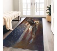 Générique Animal Drapeau Tapis Couloir 60 x 240 cm Rouge Bleu Passage Cuisine Antidérapant Lavable en Machine, Illustration Artistique Traditionnelle d'aigle Doux Long Carpet, Bureau À Domicile