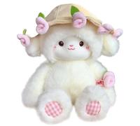 Générique Animal en Peluche d'agneau - Douce Et De 30 Cm, Mouton en Fourrure De Lapin en Peluch avec Chapeau De Bouquet De Roses | Jouet en Peluche d'agneau pour Bébé, Filles, Garçons, Adultes