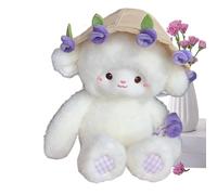Générique Animal en Peluche d'agneau - Douce Et De 30 Cm, Mouton en Fourrure De Lapin en Peluch avec Chapeau De Bouquet De Roses | Jouet en Peluche d'agneau pour Bébé, Filles, Garçons, Adultes