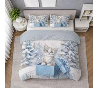 Générique Animal Housse de Couette Doux, Parure de Lit Cadeau Noël Chat, Ensemble de Literie Style 140 X 200 cm, Tissu Doux, Respirant, Lavable et Facile à Vivre, avec Belle Finition