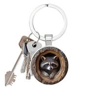 Générique Animal Keychain, Raccoon Pendant, 0.98in, Lightweight Resin Ornament, Durable Split Ring, Cute Wildlife Gift, Miniature Tree Hole Figure for Bag Purse Travel Decoration