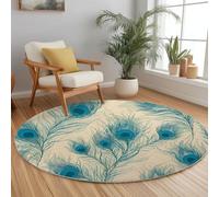 Générique Animal Plumes De Paon Rond Tapis Salon 200 cm Minimalisme Rond Tapis Intérieur, Beige Douce Dessous antidérapant Moquette Nettoyage Facile Moquette pour Salon Chambre Salle à Mange
