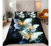 Générique Animal Single Duvet Cover Butterfly Pattern Reversible Bedding Sets, Soft Microfiber Single Quilt Cover with Zipper Closure and 2 Pillowcase 50x75 cm for Kids Teens Adults 34YW