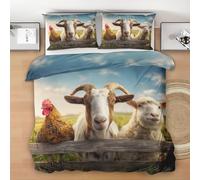Générique Animaux de la Ferme Housse de Couette 180x200 - Mouton Poulet Parure de Lit en Microfibre Réversible, Rustique Parure de lit 3 pièces avec 2 Taies d'oreiller 65x65cm