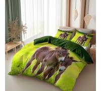Générique Animaux des Prairies Âne Housse de Couette Réversible, Vert Armée Parure de Lit 240 x 260 cm Douce Microfibre Literie 2 pièces - Housse de Couette 2 Personnes Décor de Chambre