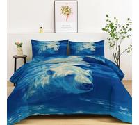 Générique Animaux Surréalistes Parure de Lit 3 Pièces Ours Polaire Couette Matelassée 140 x 200 cmavec 2 taies d'oreiller pour lit 2 Personnes, Bleu Couette sans Housse en Microfibre Respirante