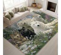 Générique Anime Ours Loup Herbe Tapiss de Loup Herbe Doux Tapis Imprimé Tapis Lavable 50 x 80 cm, Tapis de Antidérapant pour Chambre Salle à Manger Bureau, Blanc