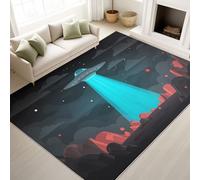 Générique Anime Sci-FI Cartoon Minimaliste Cool Gris Bleu Carpette 140 x 200 cm, Décoration D'Intérieur, Tapis UFO Rayons pour Le Salon et la Chambre Tapis Lavable Et Antidérapant À Poils Ras