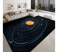 Générique Anime Tapis de Salon Système Solaire De Dessin Animé Orbites 120 x 170 cm Tapis AntidéRapant D'IntéRieur, Noir Doux Poil Court Lavable Moquette - pour Salon Chambre et Salle à Manger