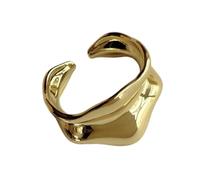Générique Anneaux de conception ondulés incurvés finitions brillantes taille réglable accessoire en alliage de ton or pour un usage quotidien anneaux ondulés