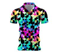 Générique Annees 70 Mardi Gras Hipp Chemise Col Mao Homme Manches Courtes À Paillettes Style Disco Courtes,Polo Shirts Revers Brillant des Années 70, 10-Multicolour XXL