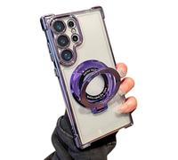 Générique Anti-Fall Four Corners Magnetic Phone Case with Invisible Ring Stand,Transparent Slim Phone Case for Samsung S25 Ultra, S24, S23, S22 Series (Purple,S24PLUS)