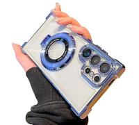 Générique Anti-Fall Four Corners Magnetic Phone Case with Invisible Ring Stand,Transparent Slim Phone Case for Samsung S25 Ultra, S24, S23, S22 Series (Blue,S23)