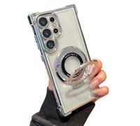 Générique Anti-Fall Four Corners Magnetic Phone Case with Invisible Ring Stand,Transparent Slim Phone Case for Samsung S25 Ultra, S24, S23, S22 Series (Silver,S23PLUS)