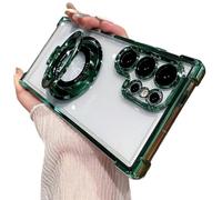 Générique Anti-Fall Four Corners Magnetic Phone Case with Invisible Ring Stand,Transparent Slim Phone Case for Samsung S25 Ultra, S24, S23, S22 Series (Green,S23PLUS)