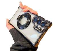 Générique Anti-Fall Four Corners Magnetic Phone Case with Invisible Ring Stand,Transparent Slim Phone Case for Samsung S25 Ultra, S24, S23, S22 Series (Black,S23Ultra)